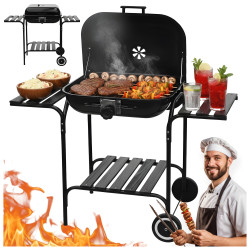 GRILL OGRODOWY WĘGLOWY Z POKRYWĄ VL02 CZARNY VL02-BLACK