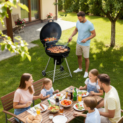 GRILL OGRODOWY WĘGLOWY Z POKRYWĄ OKRĄGŁY VL04 CZARNY VL04-BLACK