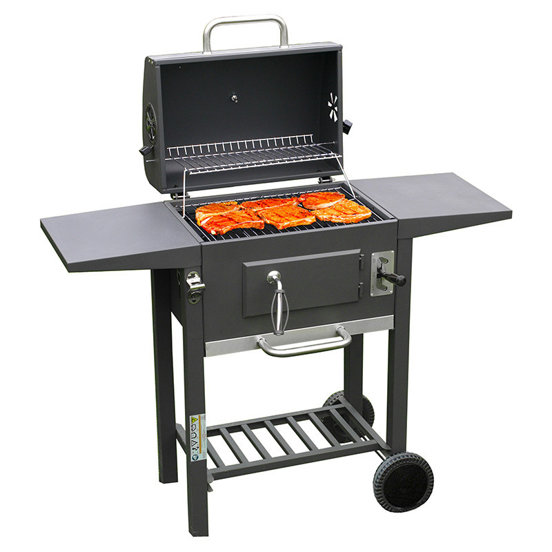 GRILL OGRODOWY WĘGLOWY Z POKRYWĄ I PÓŁKAMI VL14 SZARY VL14-GREY