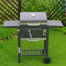 GRILL OGRODOWY WĘGLOWY Z POKRYWĄ I PÓŁKAMI VL14 SZARY VL14-GREY