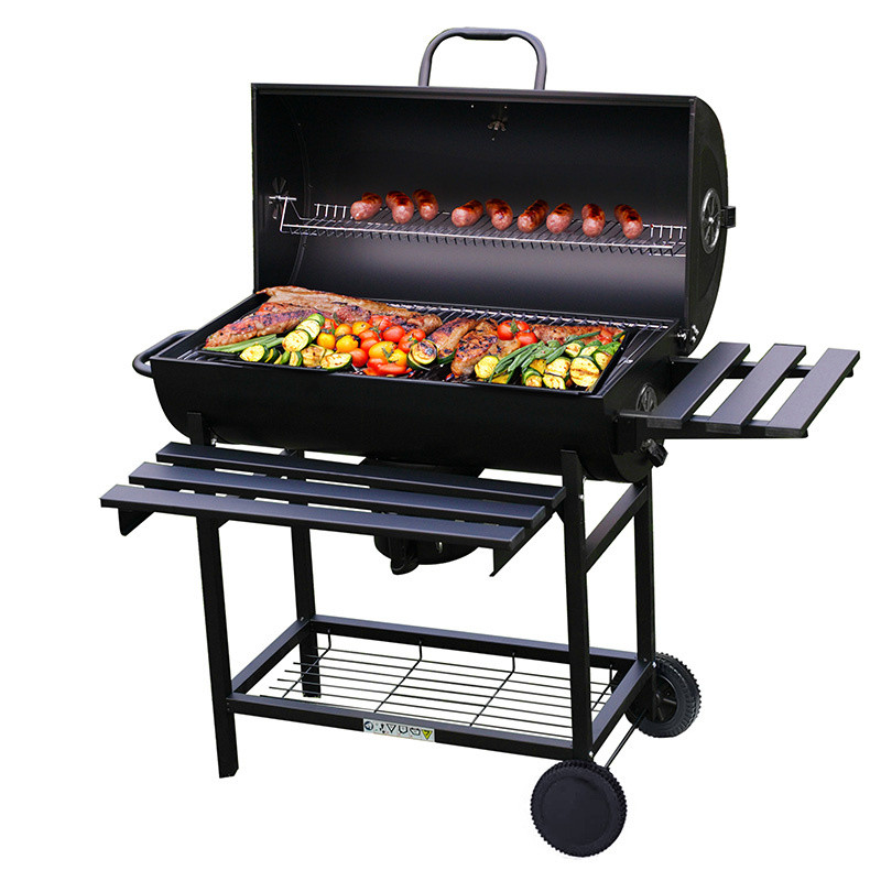 GRILL OGRODOWY WĘGLOWY Z POKRYWĄ I PÓŁKAMI VL09-A1 CZARNY VL09-A1