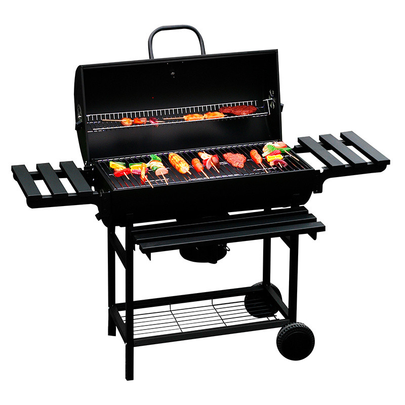 GRILL OGRODOWY WĘGLOWY Z POKRYWĄ I PÓŁKAMI VL09 CZARNY VL09-BLACK