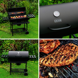 GRILL OGRODOWY WĘGLOWY Z POKRYWĄ I PÓŁKAMI VL09 CZARNY VL09-BLACK