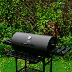 GRILL OGRODOWY WĘGLOWY Z POKRYWĄ I PÓŁKAMI VL09 CZARNY VL09-BLACK