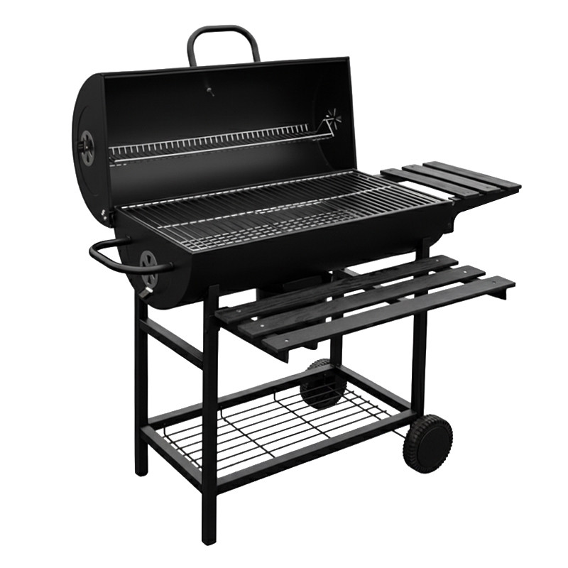 GRILL OGRODOWY WĘGLOWY Z POKRYWĄ I PÓŁKAMI VL03 CZARNY VL03-BLACK