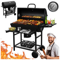 GRILL OGRODOWY WĘGLOWY Z POKRYWĄ I PÓŁKAMI VL03 CZARNY VL03-BLACK