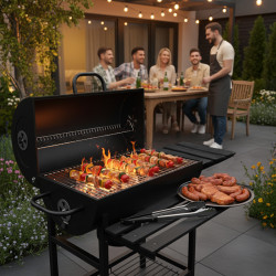 GRILL OGRODOWY WĘGLOWY Z POKRYWĄ I PÓŁKAMI VL03 CZARNY VL03-BLACK