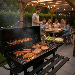 GRILL OGRODOWY WĘGLOWY Z POKRYWĄ I PÓŁKAMI VL03 CZARNY VL03-BLACK