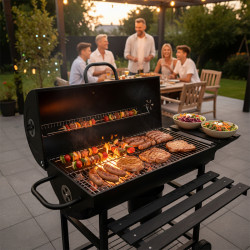 GRILL OGRODOWY WĘGLOWY Z POKRYWĄ I PÓŁKAMI VL03 CZARNY VL03-BLACK