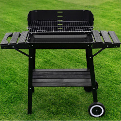 GRILL OGRODOWY WĘGLOWY Z OSŁONĄ I PÓŁKAMI VL06 CZARNY VL06-BLACK
