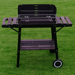 GRILL OGRODOWY WĘGLOWY Z OSŁONĄ I PÓŁKAMI VL06 CZARNY VL06-BLACK