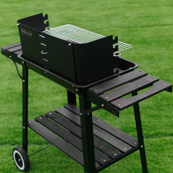 GRILL OGRODOWY WĘGLOWY Z OSŁONĄ I PÓŁKAMI VL06 CZARNY VL06-BLACK