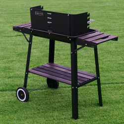 GRILL OGRODOWY WĘGLOWY Z OSŁONĄ I PÓŁKAMI VL06 CZARNY VL06-BLACK