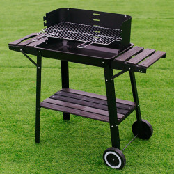 GRILL OGRODOWY WĘGLOWY Z OSŁONĄ I PÓŁKAMI VL06 CZARNY VL06-BLACK
