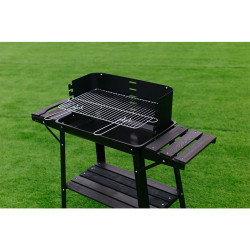 GRILL OGRODOWY WĘGLOWY Z OSŁONĄ I PÓŁKAMI VL06 CZARNY VL06-BLACK