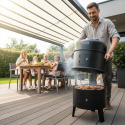 GRILL OGRODOWY WĘGLOWY WĘDZARNIA OGRODOWA Z TERMOMETREM 3W1 VL12 CZARNY VL12-BLACK