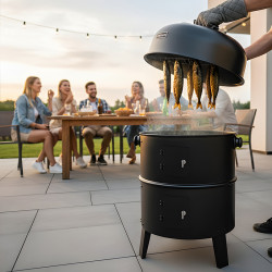 GRILL OGRODOWY WĘGLOWY WĘDZARNIA OGRODOWA Z TERMOMETREM 3W1 VL12 CZARNY VL12-BLACK