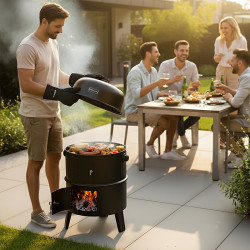 GRILL OGRODOWY WĘGLOWY WĘDZARNIA OGRODOWA Z TERMOMETREM 3W1 VL12 CZARNY VL12-BLACK
