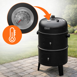 GRILL OGRODOWY WĘGLOWY WĘDZARNIA OGRODOWA Z TERMOMETREM 3W1 VL12 CZARNY VL12-BLACK
