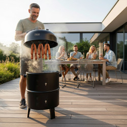 GRILL OGRODOWY WĘGLOWY WĘDZARNIA OGRODOWA Z TERMOMETREM 3W1 VL12 CZARNY VL12-BLACK