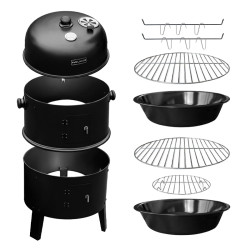 GRILL OGRODOWY WĘGLOWY WĘDZARNIA OGRODOWA Z TERMOMETREM 3W1 VL12 CZARNY VL12-BLACK