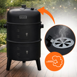 GRILL OGRODOWY WĘGLOWY WĘDZARNIA OGRODOWA Z TERMOMETREM 3W1 VL12 CZARNY VL12-BLACK