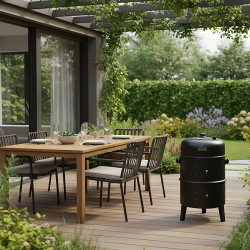 GRILL OGRODOWY WĘGLOWY WĘDZARNIA OGRODOWA Z TERMOMETREM 3W1 VL12 CZARNY VL12-BLACK