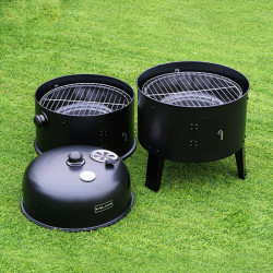 GRILL OGRODOWY WĘGLOWY WĘDZARNIA OGRODOWA Z TERMOMETREM 3W1 VL12 CZARNY VL12-BLACK