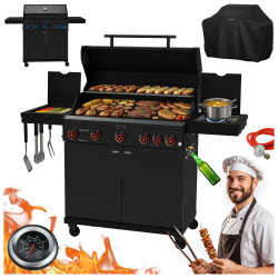 GRILL OGRODOWY GAZOWY Z POKRYWĄ I PÓŁKAMI ZEUS-D CZARNY RUSZT ŻELIWNY ZEUS-D