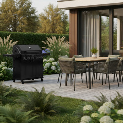 GRILL OGRODOWY GAZOWY Z POKRYWĄ I PÓŁKAMI ZEUS-D CZARNY RUSZT ŻELIWNY ZEUS-D