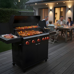 GRILL OGRODOWY GAZOWY Z POKRYWĄ I PÓŁKAMI ZEUS-D CZARNY RUSZT ŻELIWNY ZEUS-D