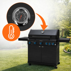 GRILL OGRODOWY GAZOWY Z POKRYWĄ I PÓŁKAMI ZEUS-D CZARNY RUSZT ŻELIWNY ZEUS-D