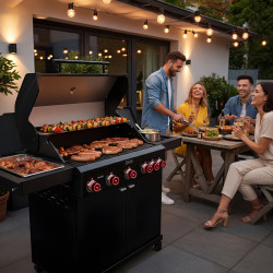 GRILL OGRODOWY GAZOWY Z POKRYWĄ I PÓŁKAMI ZEUS-D CZARNY RUSZT ŻELIWNY ZEUS-D