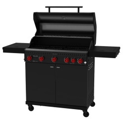 GRILL OGRODOWY GAZOWY Z POKRYWĄ I PÓŁKAMI ZEUS-D CZARNY RUSZT ŻELIWNY ZEUS-D