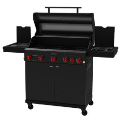 GRILL OGRODOWY GAZOWY Z POKRYWĄ I PÓŁKAMI ZEUS-D CZARNY RUSZT ŻELIWNY ZEUS-D