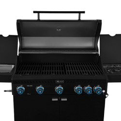 GRILL OGRODOWY GAZOWY Z POKRYWĄ I PÓŁKAMI ZEUS-D CZARNY RUSZT ŻELIWNY ZEUS-D