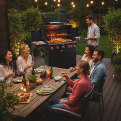 GRILL OGRODOWY GAZOWY Z POKRYWĄ I PÓŁKAMI ZEUS-D CZARNY RUSZT ŻELIWNY ZEUS-D