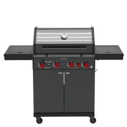 GRILL OGRODOWY GAZOWY Z POKRYWĄ I PÓŁKAMI ZEUS-C CZARNY RUSZT ŻELIWNY ZEUS-C