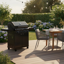 GRILL OGRODOWY GAZOWY Z POKRYWĄ I PÓŁKAMI ZEUS-C CZARNY RUSZT ŻELIWNY ZEUS-C