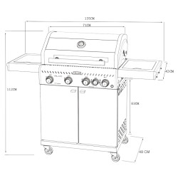 GRILL OGRODOWY GAZOWY Z POKRYWĄ I PÓŁKAMI ZEUS-C CZARNY RUSZT ŻELIWNY ZEUS-C