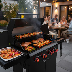 GRILL OGRODOWY GAZOWY Z POKRYWĄ I PÓŁKAMI ZEUS-C CZARNY RUSZT ŻELIWNY ZEUS-C
