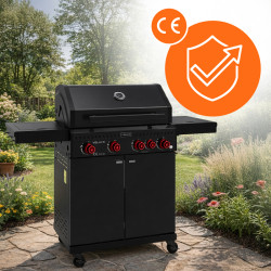 GRILL OGRODOWY GAZOWY Z POKRYWĄ I PÓŁKAMI ZEUS-C CZARNY RUSZT ŻELIWNY ZEUS-C