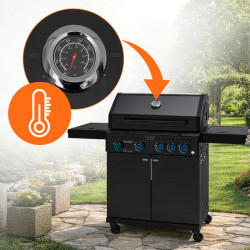 GRILL OGRODOWY GAZOWY Z POKRYWĄ I PÓŁKAMI ZEUS-C CZARNY RUSZT ŻELIWNY ZEUS-C
