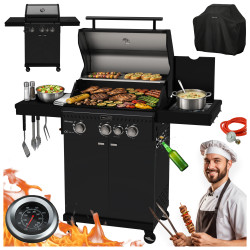 GRILL OGRODOWY GAZOWY Z POKRYWĄ I PÓŁKAMI ZEUS-B CZARNY RUSZT ŻELIWNY ZEUS-B