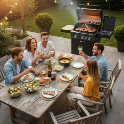 GRILL OGRODOWY GAZOWY Z POKRYWĄ I PÓŁKAMI ZEUS-B CZARNY RUSZT ŻELIWNY ZEUS-B
