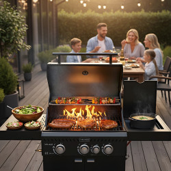 GRILL OGRODOWY GAZOWY Z POKRYWĄ I PÓŁKAMI ZEUS-B CZARNY RUSZT ŻELIWNY ZEUS-B