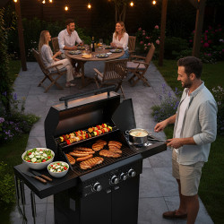 GRILL OGRODOWY GAZOWY Z POKRYWĄ I PÓŁKAMI ZEUS-B CZARNY RUSZT ŻELIWNY ZEUS-B
