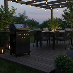 GRILL OGRODOWY GAZOWY Z POKRYWĄ I PÓŁKAMI ZEUS-B CZARNY RUSZT ŻELIWNY ZEUS-B