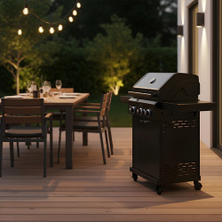 GRILL OGRODOWY GAZOWY Z POKRYWĄ I PÓŁKAMI ZEUS-B CZARNY RUSZT ŻELIWNY ZEUS-B