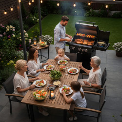 GRILL OGRODOWY GAZOWY Z POKRYWĄ I PÓŁKAMI ZEUS-B CZARNY RUSZT ŻELIWNY ZEUS-B